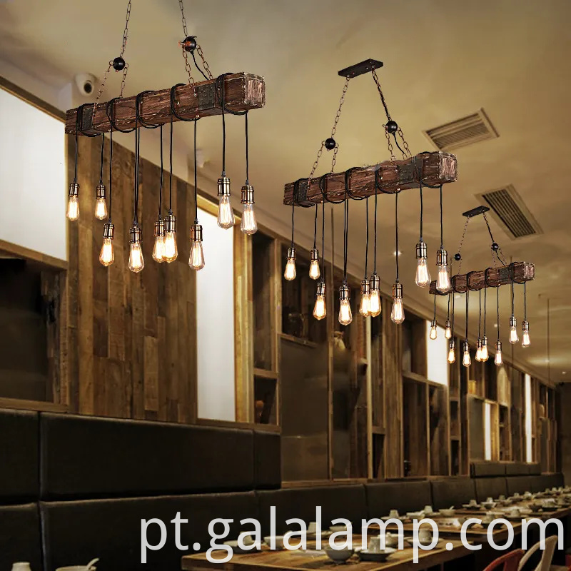 Luz pendente de madeira industrial vintage para bar e café